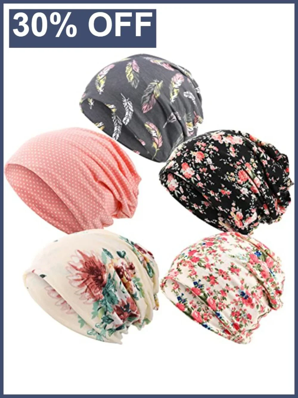 5 Pack Soft Stretchy Chemo Turban Headwrap for Hair Loss, Breathable Beanie for